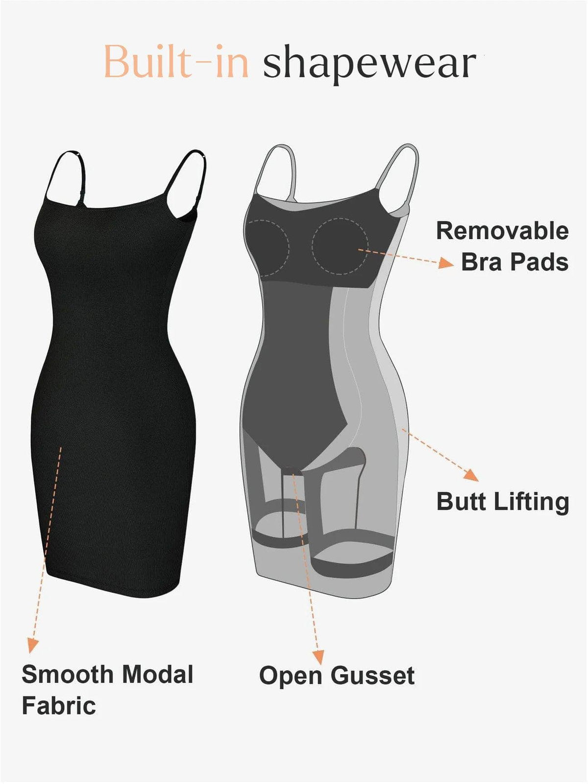 Spaghetti Strap Bodycon Dress With Built In Shapewear