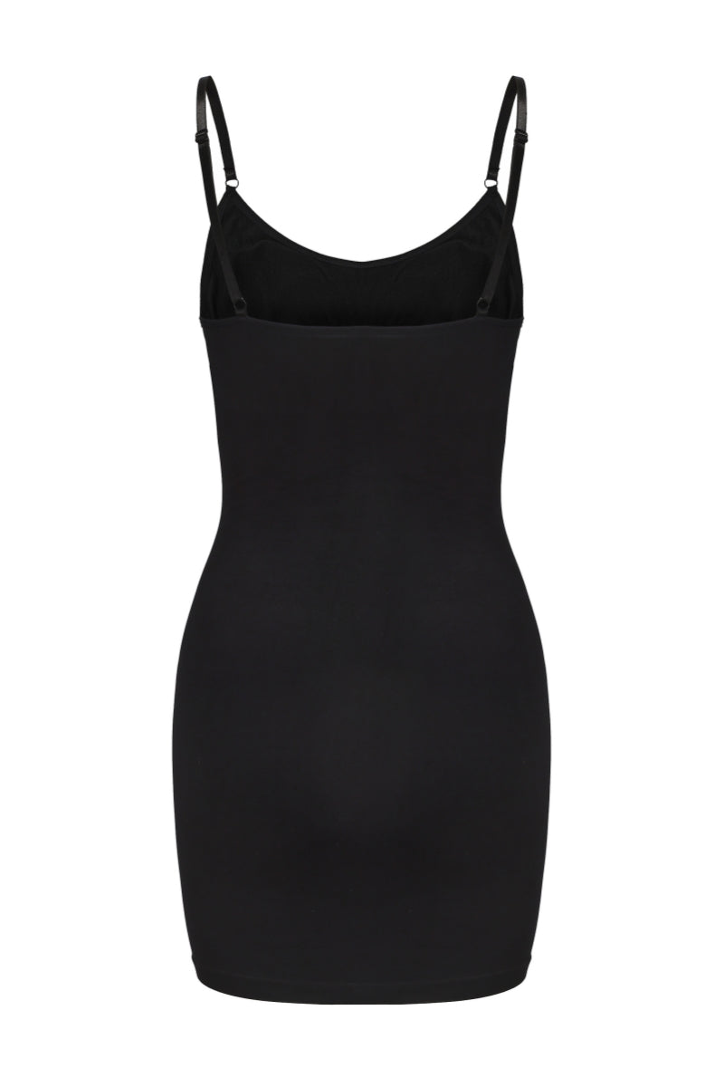 Highly shaping suspender dress with short bust and slits, high-density fabric, slimming plus size
