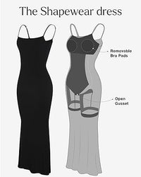 The Shapewear Dress Womens Summer Long Dresses Built-in Bra Slip Bodycon Maxi Dress with Adjustable Straps