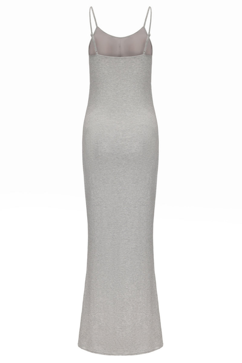 The Grey Color Built-in Bra Slip Bodycon Maxi Dress Womens Shapewear Summer Long Dresses with Adjustable Straps